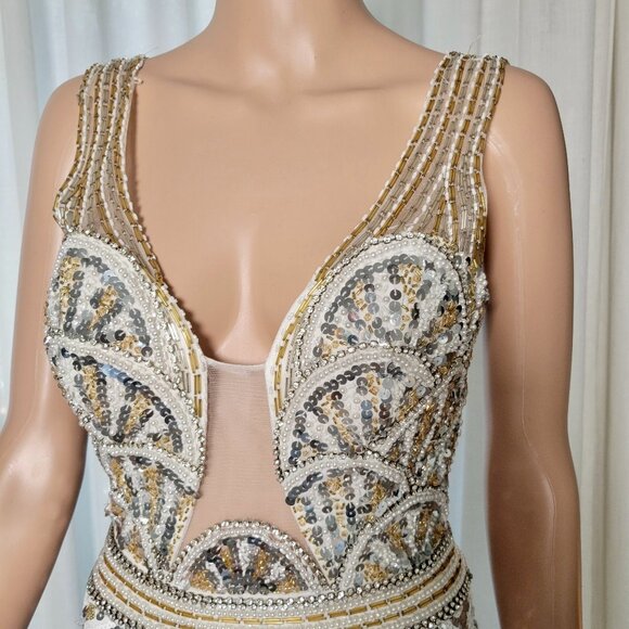 Lucci Lu Red Carpet Gown size 4 gold  and silver sequins SHOW STOPPER - Picture 2 of 11